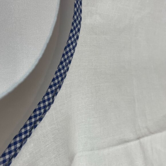 Full White Apron with Blue Gingham Edge and Tea Cup Embroidered Pockets - Picture 3 of 8